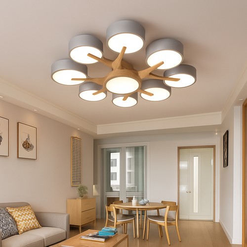 plafonnier led design nordique en bois pour décoration intérieure - vue 3 sur 17