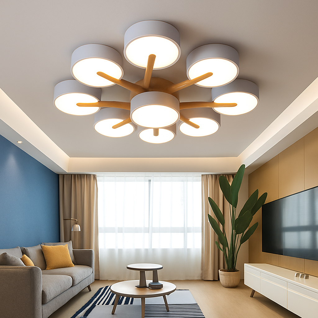 plafonnier led design nordique en bois pour décoration intérieure - vue 3 sur 17