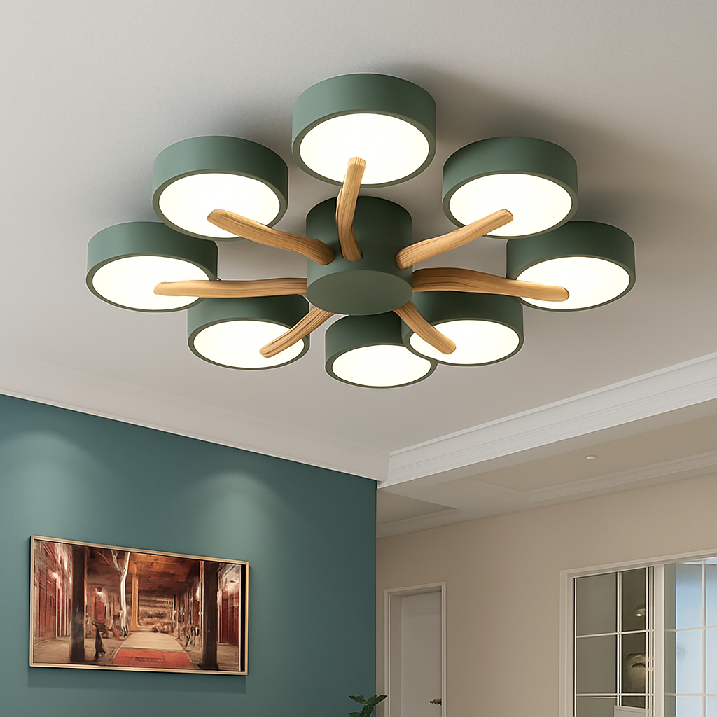 plafonnier led design nordique en bois pour décoration intérieure - vue 4 sur 17