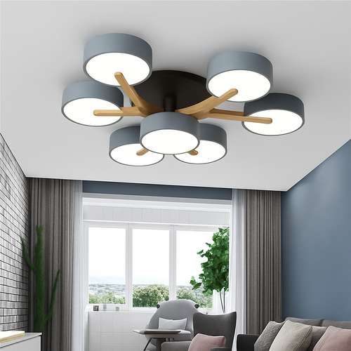 plafonnier led design nordique en bois pour décoration intérieure - vue 6 sur 17