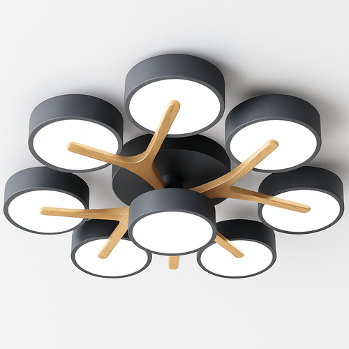 plafonnier led design nordique en bois pour décoration intérieure - vue 2 sur 17