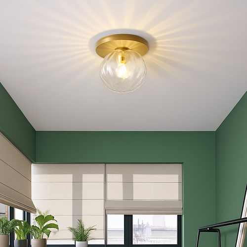 Plafonnier LED design rond doré avec boule en verre Porch - vue 3 sur 5