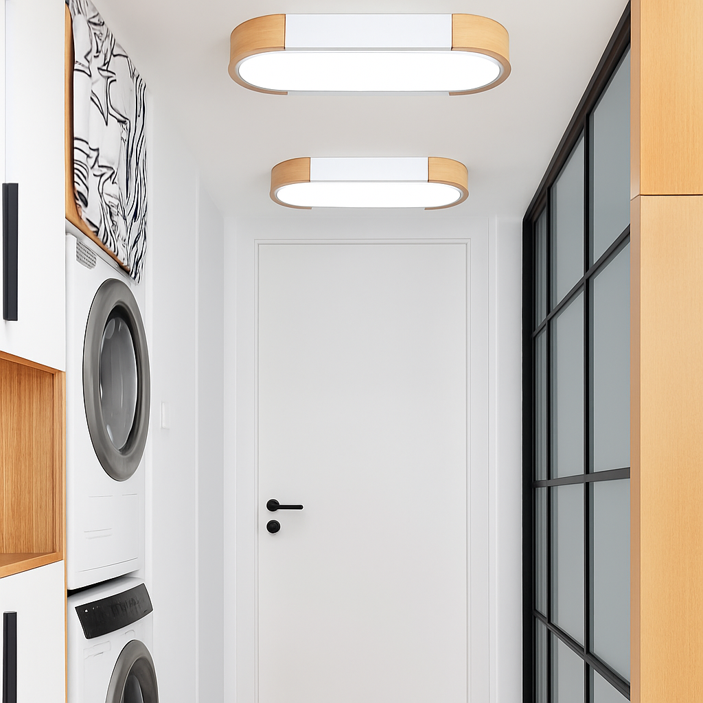 plafonnier led dimmable en bois pour divers espaces - vue 5 sur 15