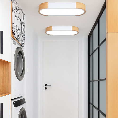 plafonnier led dimmable en bois pour divers espaces - vue 6 sur 15