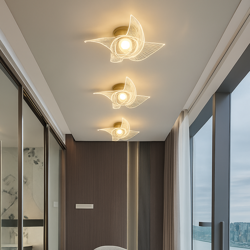 plafonnier led doré style nordique acrylique décoratif éclairage - vue 4 sur 10