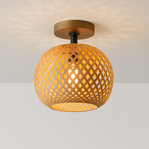 plafonnier led en bambou tissé design lumineux décoratif - vue 3 sur 6