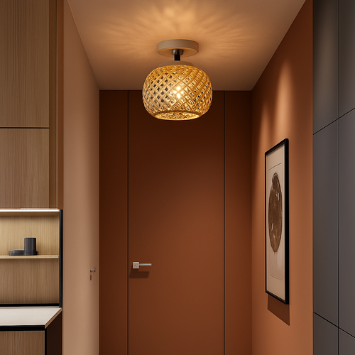 plafonnier led en bambou tissé design lumineux décoratif - vue 4 sur 6