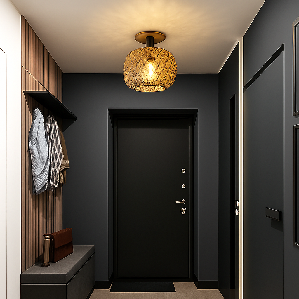 plafonnier led en bambou tissé design lumineux décoratif - vue 5 sur 6