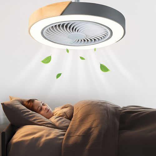 plafonnier led en bois avec ventilateur et télécommande design moderne - vue 2 sur 12