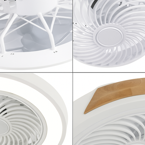 plafonnier led en bois avec ventilateur et télécommande design moderne - vue 5 sur 12
