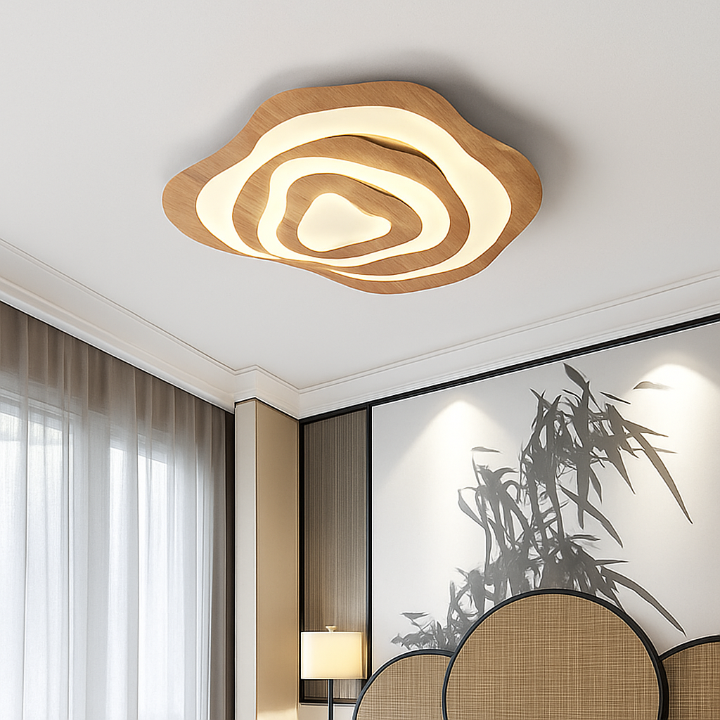 plafonnier led en bois design japonais moderne irrégulier décoratif - vue 2 sur 10