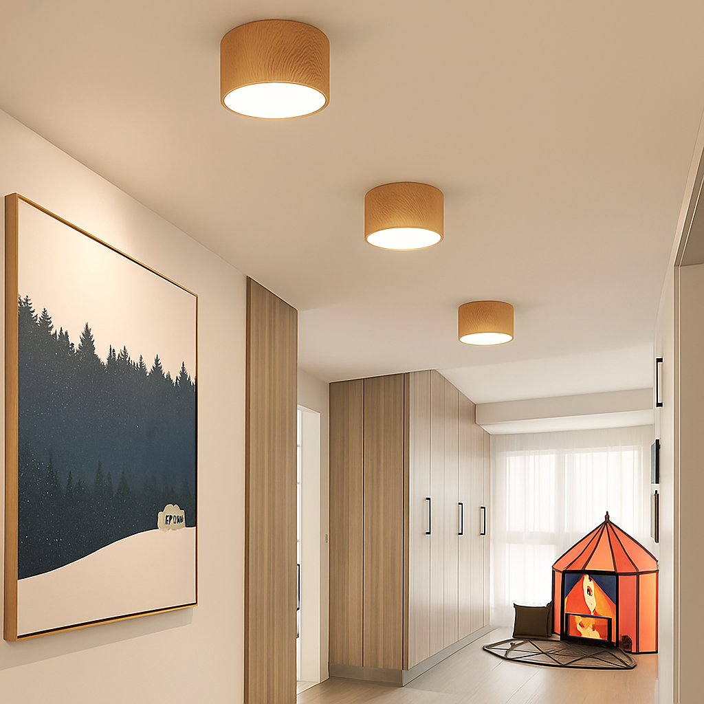 plafonnier led en bois design nordique suspendu pour intérieur moderne - vue 5 sur 9