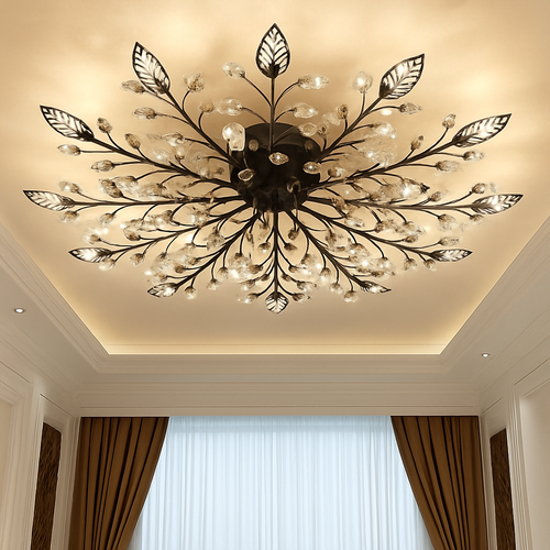 Plafonnier LED en cristal en forme de fleurs et feuilles - vue 2 sur 7