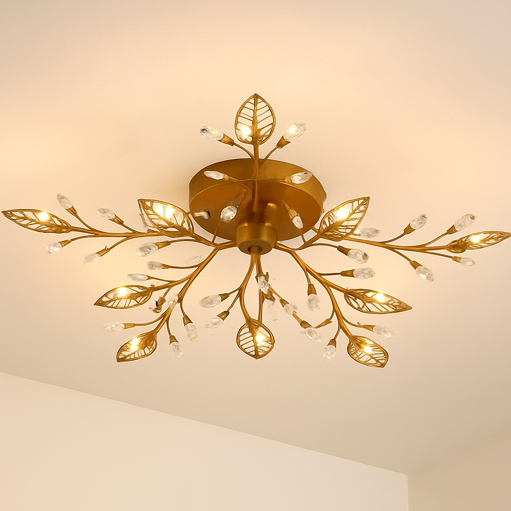 Plafonnier LED en cristal en forme de fleurs et feuilles - vue 3 sur 7