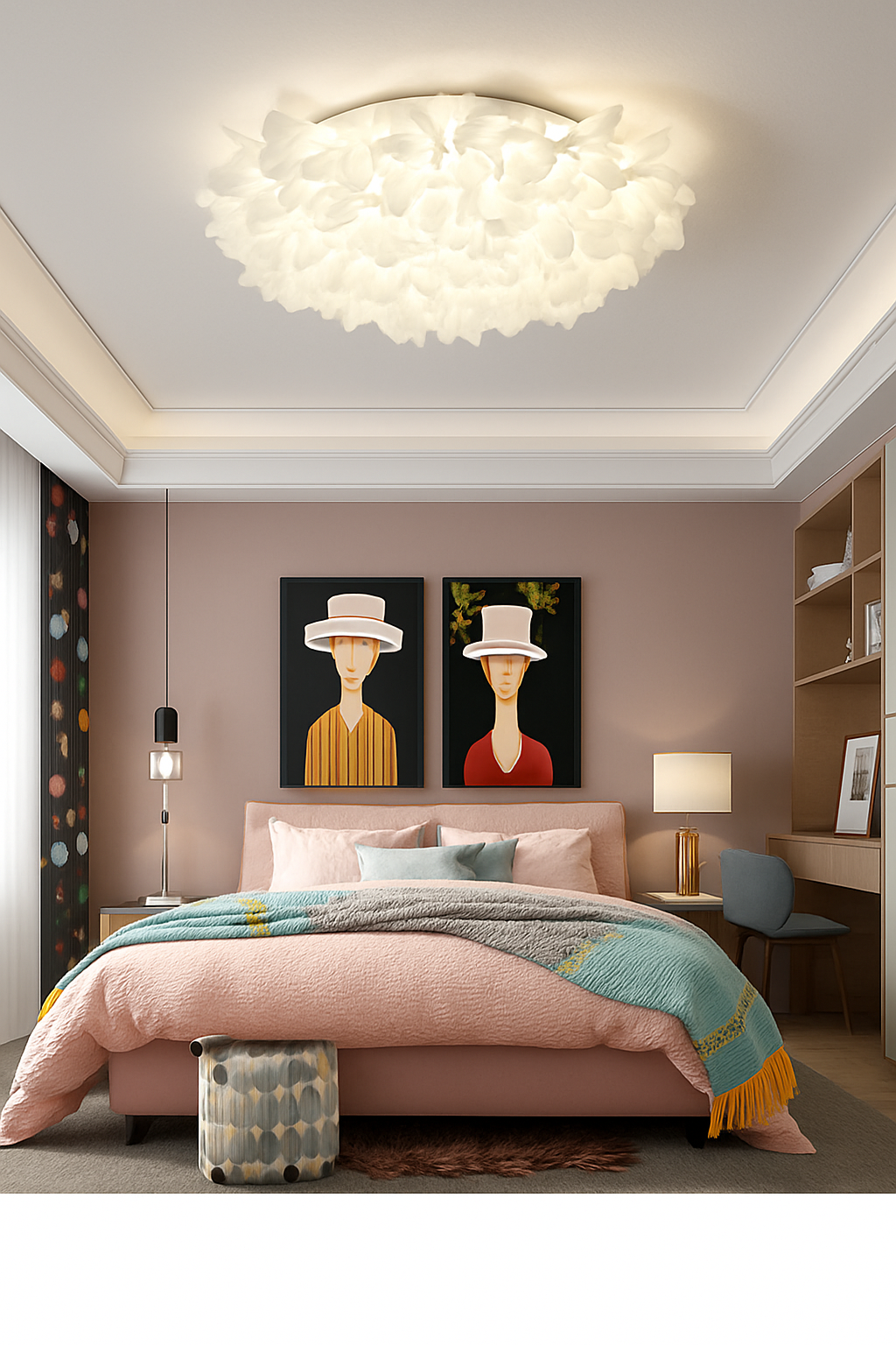 plafonnier led fleur romantique avec télécommande gradation pvc - vue 5 sur 14