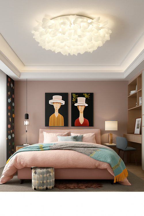 plafonnier led fleur romantique avec télécommande gradation pvc - vue 6 sur 14