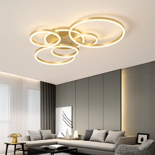 plafonnier led moderne avec anneau doré luminaire décoratif d'intérieur - vue 3 sur 18