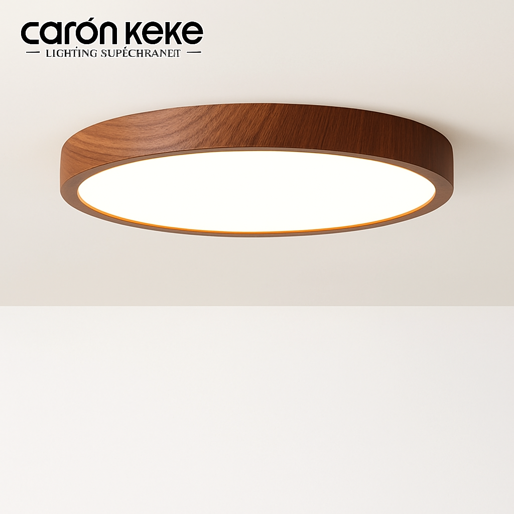 plafonnier led moderne circulaire en grain de bois éclairage intérieur décoratif - vue 6 sur 10
