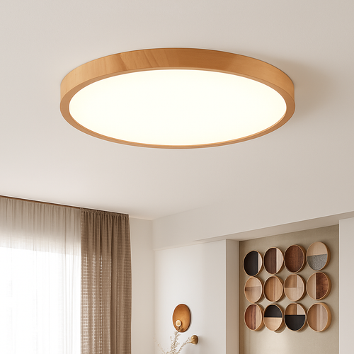 plafonnier led moderne circulaire en grain de bois éclairage intérieur décoratif - vue 5 sur 10