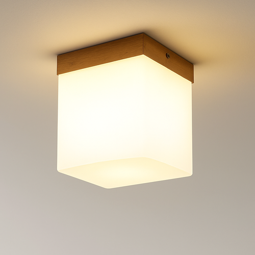 plafonnier led moderne en bois et verre laiteux décoratif - vue 4 sur 13
