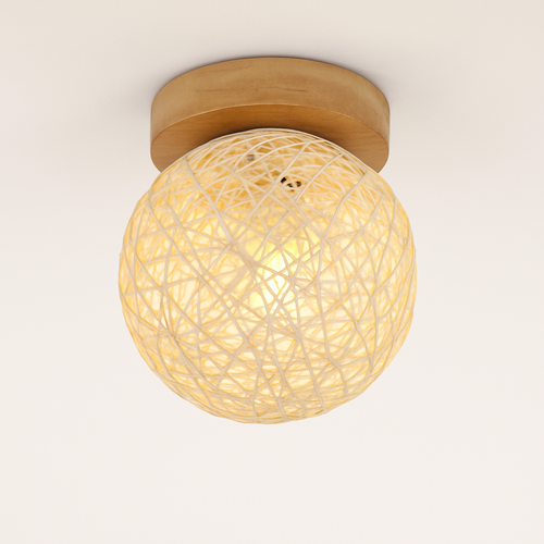 plafonnier led moderne en bois et verre laiteux décoratif - vue 12 sur 13