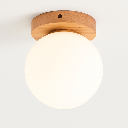 plafonnier led moderne en bois et verre laiteux décoratif - vue 9 sur 13