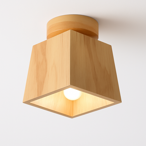 plafonnier led moderne en bois et verre laiteux décoratif - vue 11 sur 13