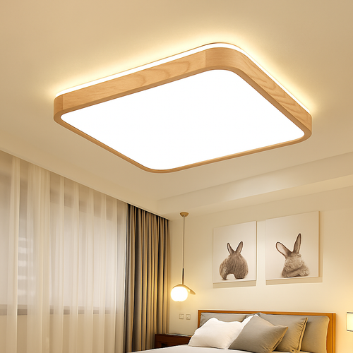 plafonnier led rond carré bois dimmable avec télécommande - vue 4 sur 15