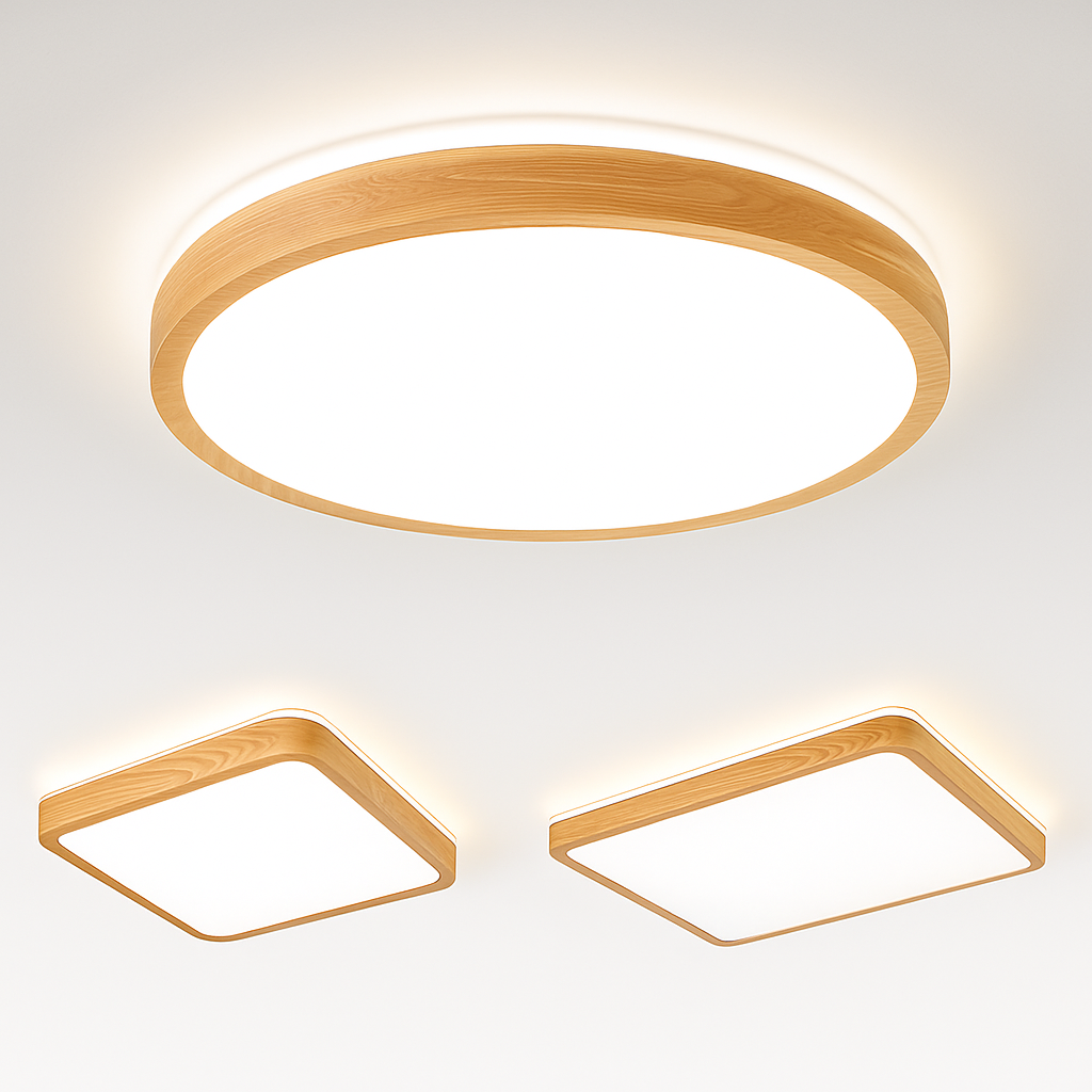 plafonnier led rond carré bois dimmable avec télécommande - vue 4 sur 15
