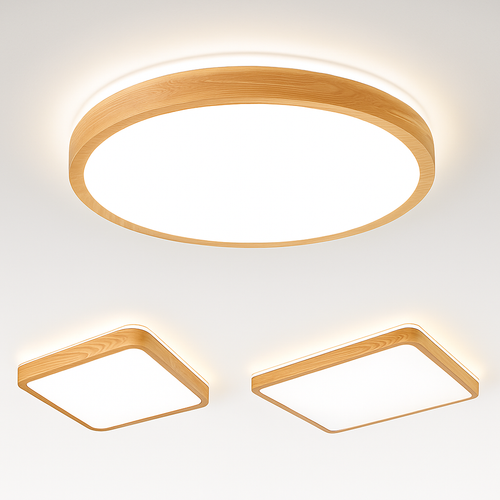 plafonnier led rond carré bois dimmable avec télécommande - vue 5 sur 15