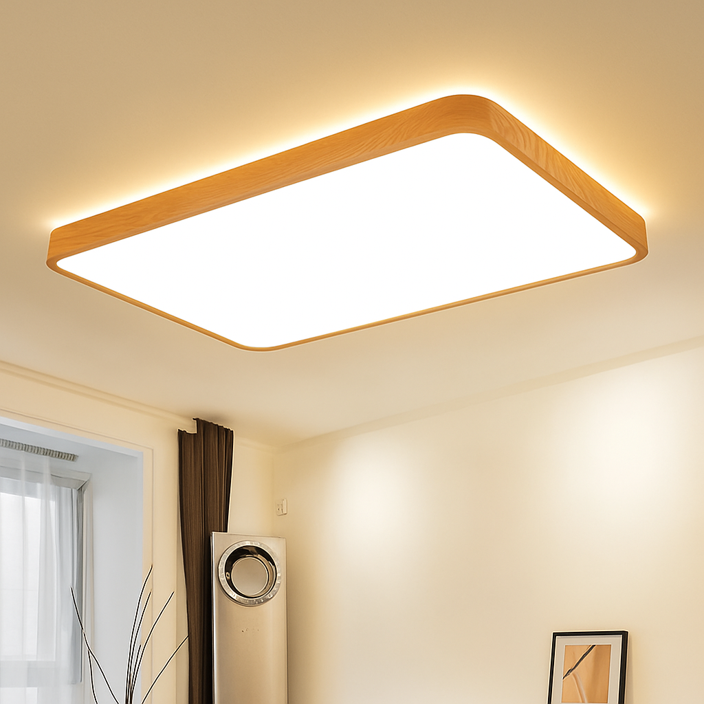 plafonnier led rond carré bois dimmable avec télécommande - vue 5 sur 15