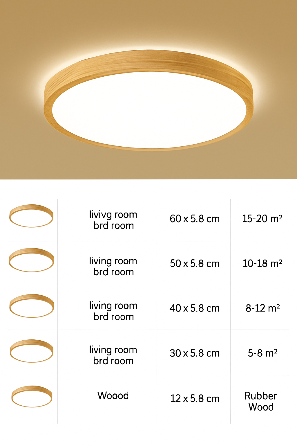 plafonnier led rond carré bois dimmable avec télécommande - vue 6 sur 15