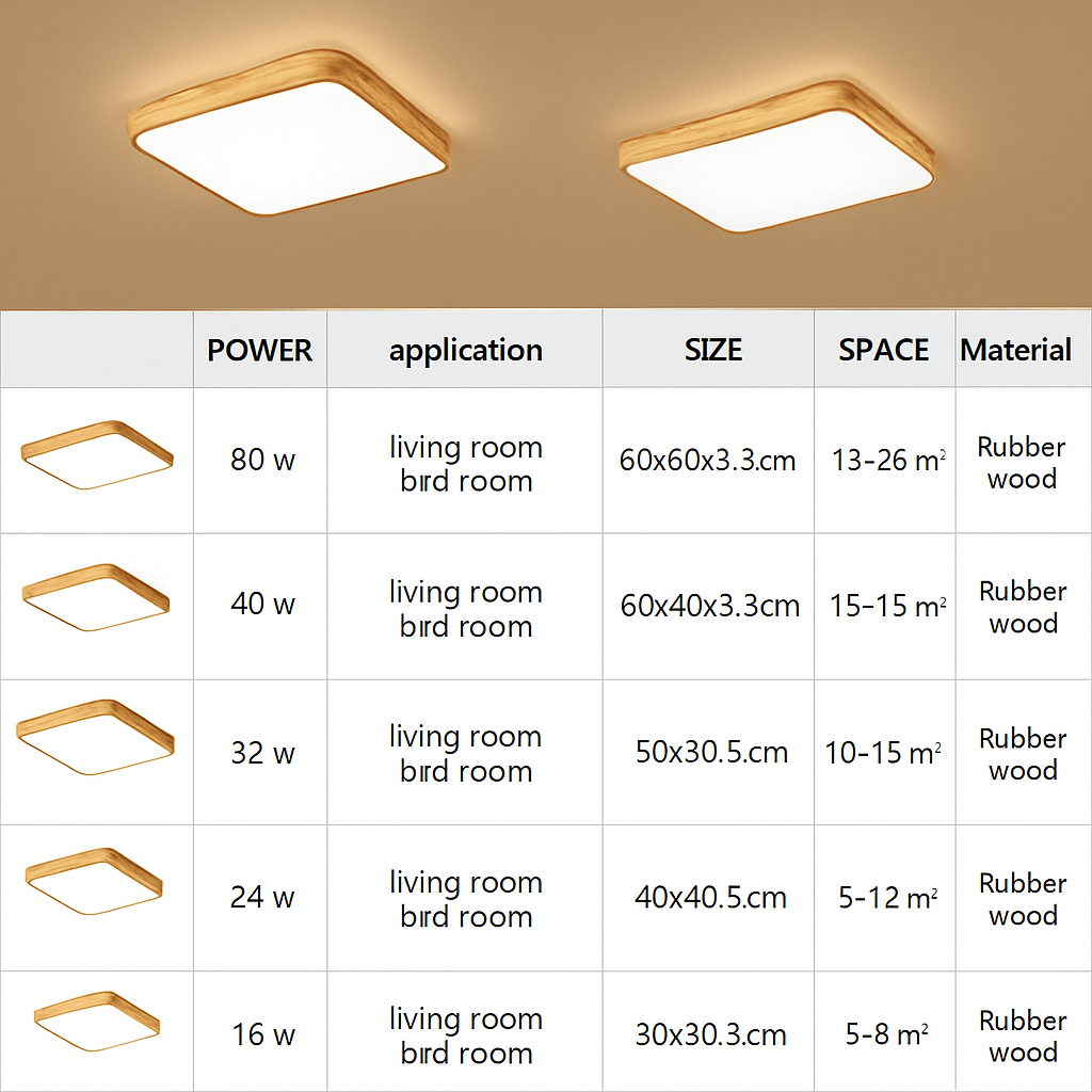 plafonnier led rond carré bois dimmable avec télécommande - vue 7 sur 15