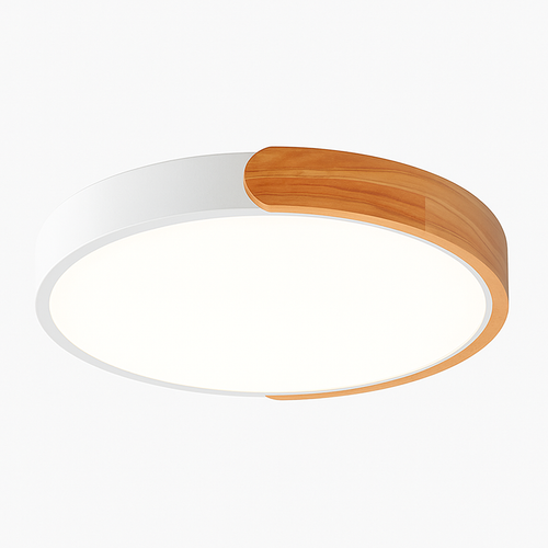 Plafonnier LED rond en métal et bois arrondi Macaron - vue 2 sur 14