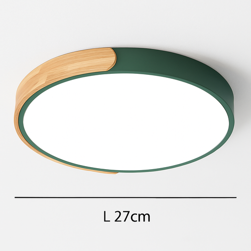 Plafonnier LED rond en métal et bois arrondi Macaron - vue 4 sur 14