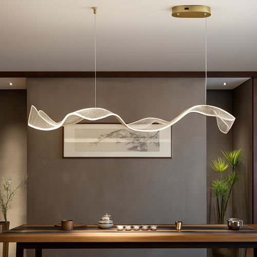 plafonnier led suspendu style art déco en fil acrylique réglable - vue 6 sur 8