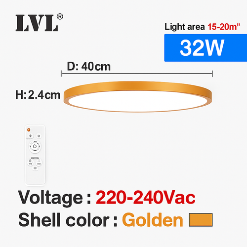 Plafonnier Led télécommandé moderne Grain de bois doré 24W 32W chambre salon cuisine salle de bains RC plafonnier à intensité variable - vue 13 sur 14