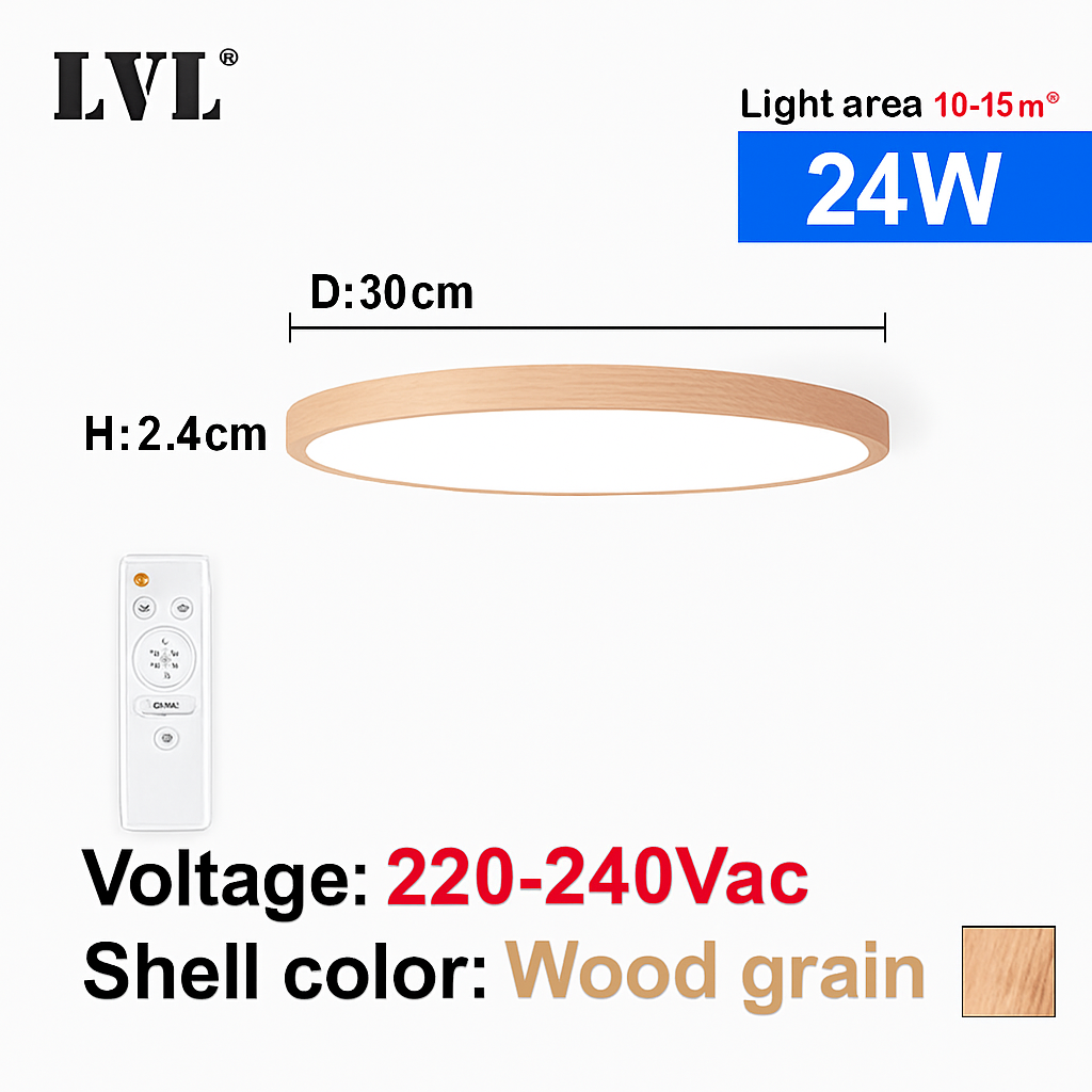 Plafonnier Led télécommandé moderne Grain de bois doré 24W 32W chambre salon cuisine salle de bains RC plafonnier à intensité variable - vue 13 sur 14