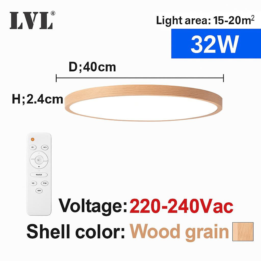 Plafonnier Led télécommandé moderne Grain de bois doré 24W 32W chambre salon cuisine salle de bains RC plafonnier à intensité variable - vue 14 sur 14
