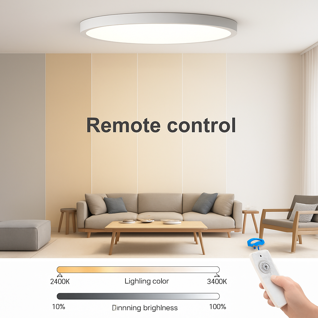 Plafonnier Led télécommandé moderne Grain de bois doré 24W 32W chambre salon cuisine salle de bains RC plafonnier à intensité variable - vue 6 sur 14