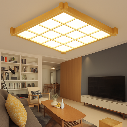 plafonnier led ultra-mince en bois style japonais avec couverture en peau de mouton - vue 2 sur 4