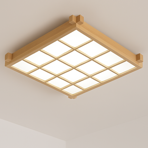 plafonnier led ultra-mince en bois style japonais avec couverture en peau de mouton - vue 3 sur 4