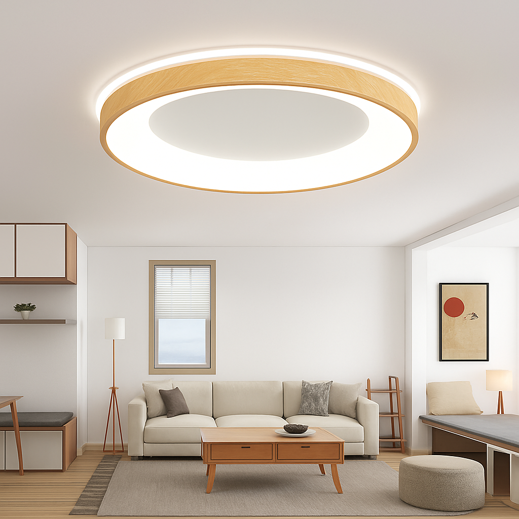 plafonnier led ultra-mince moderne grain de bois décoratif - vue 3 sur 10