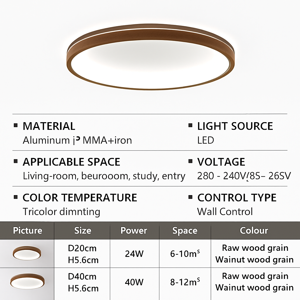 plafonnier led ultra-mince moderne grain de bois décoratif - vue 6 sur 10