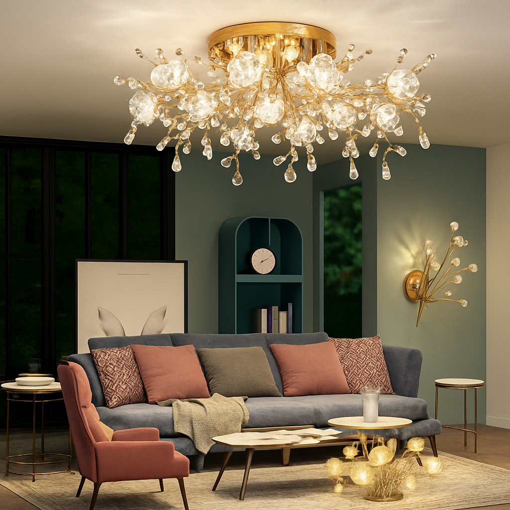 plafonnier led vintage en cristal à fleurs décoratif