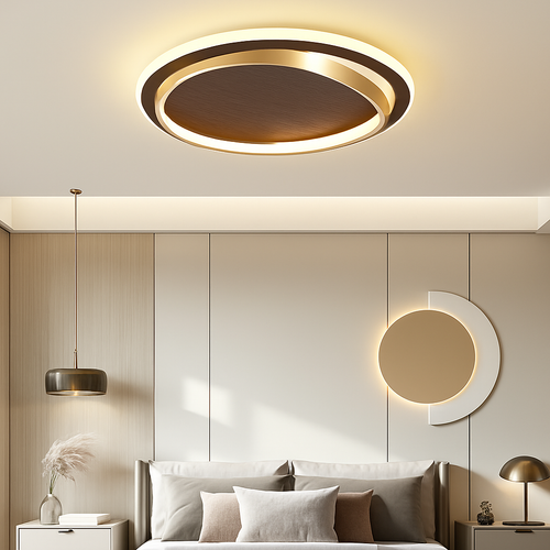 Plafonnier moderne couleur noyer led intérieur maison décor - vue 3 sur 12