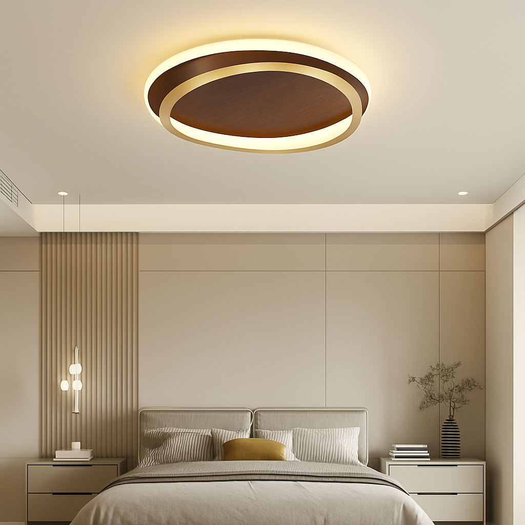 Plafonnier moderne couleur noyer led intérieur maison décor - vue 5 sur 12
