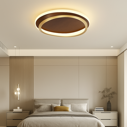 Plafonnier moderne couleur noyer led intérieur maison décor - vue 5 sur 12
