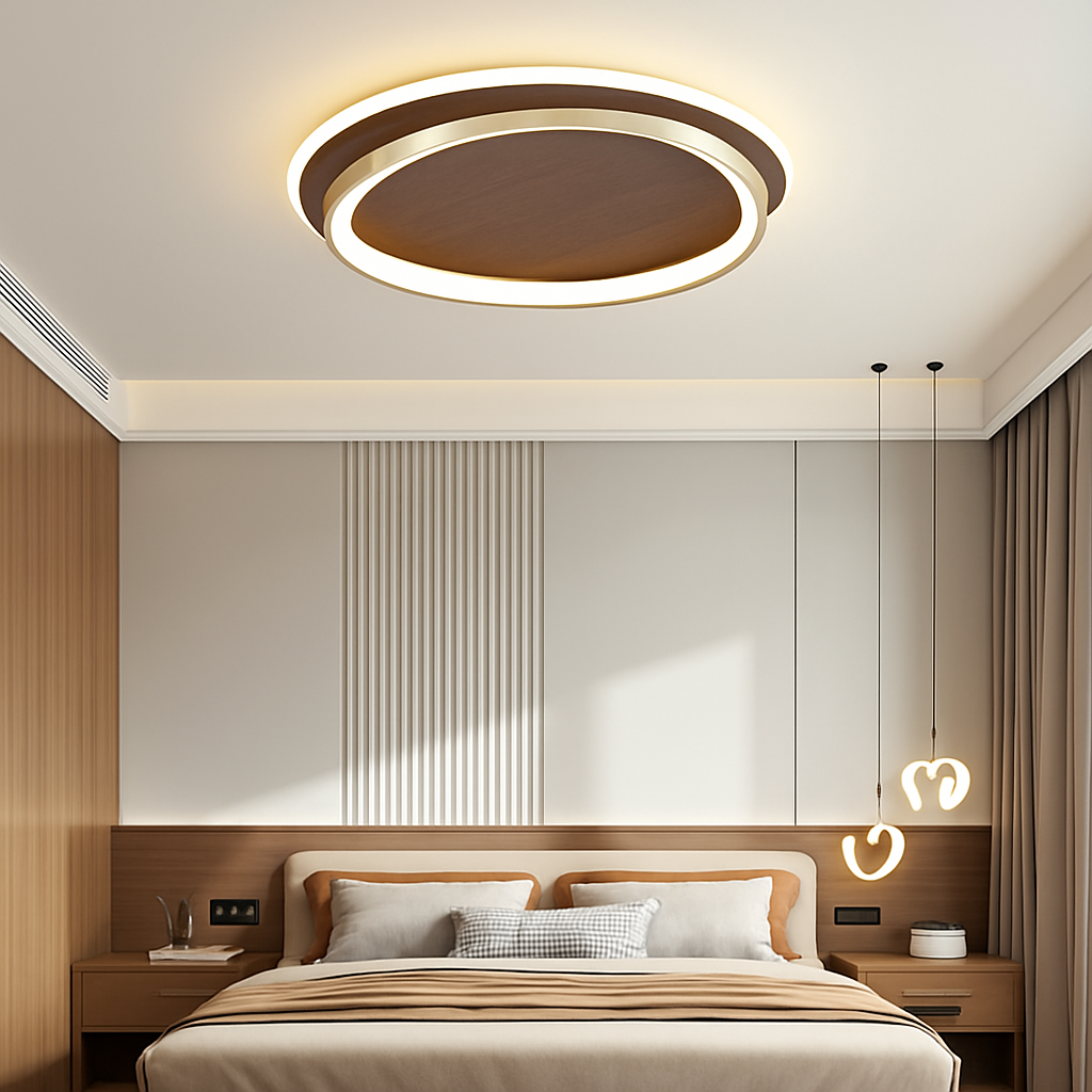 Plafonnier moderne couleur noyer led intérieur maison décor - vue 6 sur 12
