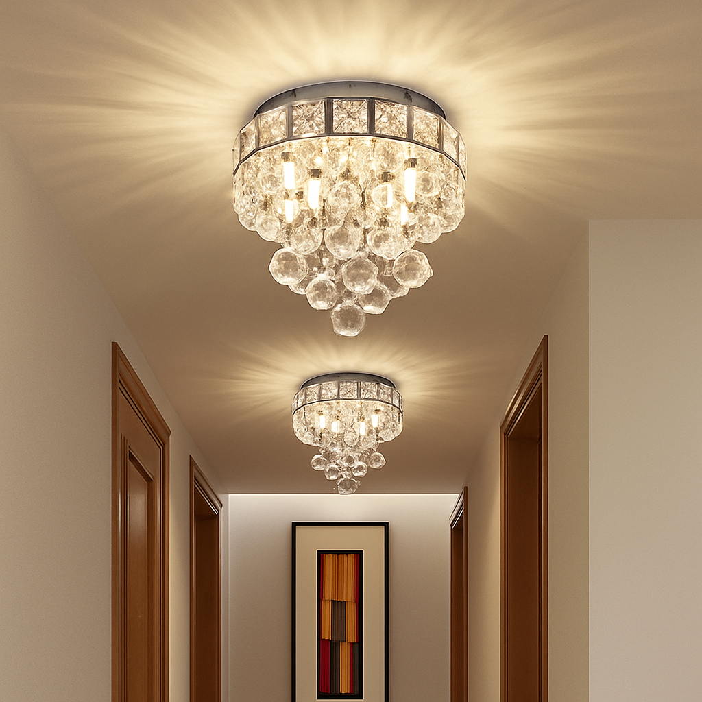 Plafonnier moderne en cristal led suspendu intérieur chrome - vue 4 sur 8